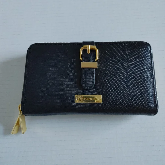 Joy Mangano Womens Leather Double Zipper Wallet Large Black - Picture 1 of 13